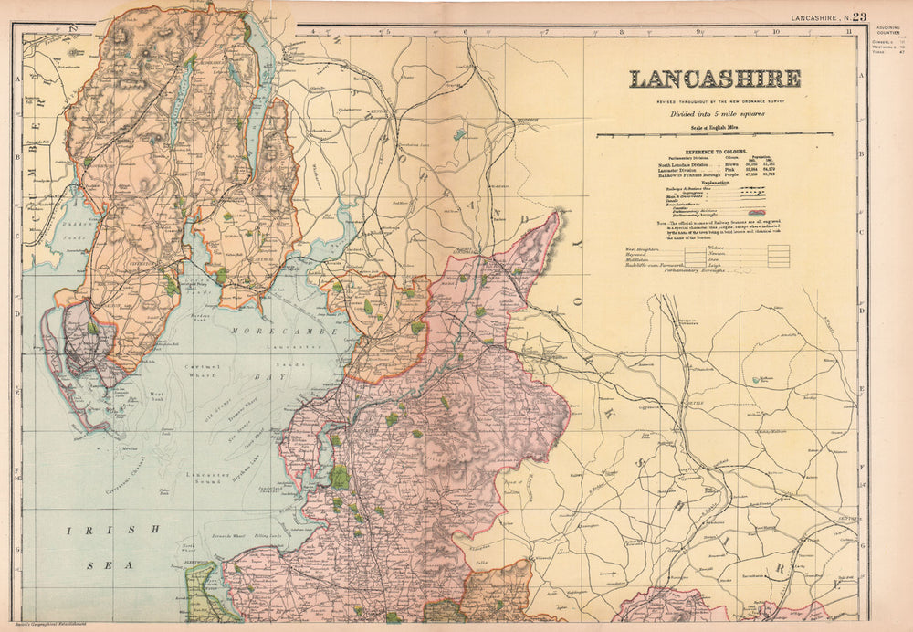 LANCASHIRE (NORTH). Showing Parliamentary divisions & parks. BACON 1901 map
