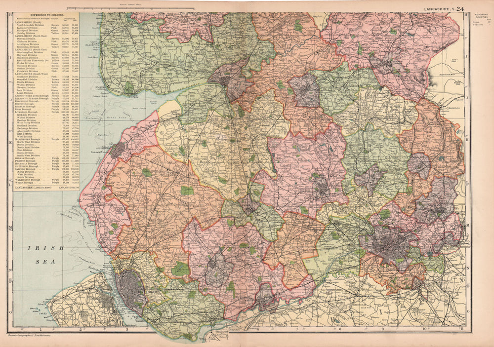 LANCASHIRE (SOUTH). Showing Parliamentary divisions & parks. BACON 1901 map