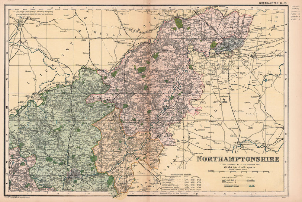 NORTHAMPTONSHIRE (NORTH). Constituencies, boroughs & parks. BACON 1901 old map