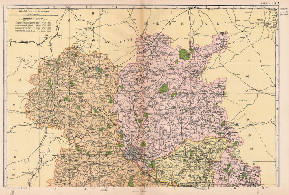 SHROPSHIRE (NORTH). Showing Parliamentary divisions & parks. BACON 1901 map