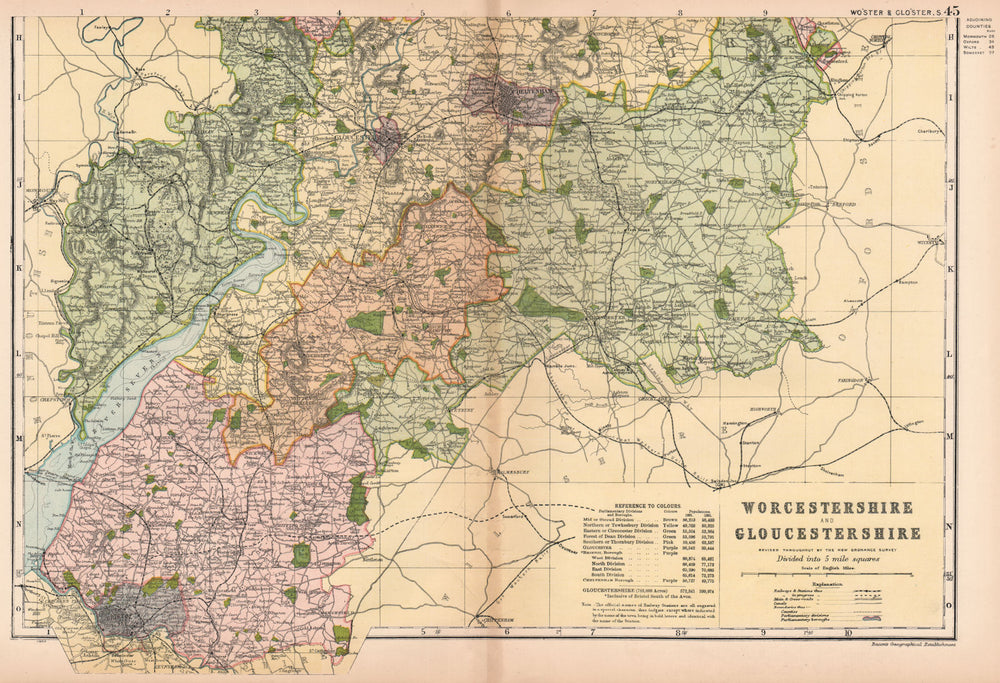 WORCESTERSHIRE AND GLOUCESTERSHIRE SOUTH. Parliamentary divisions.BACON 1901 map