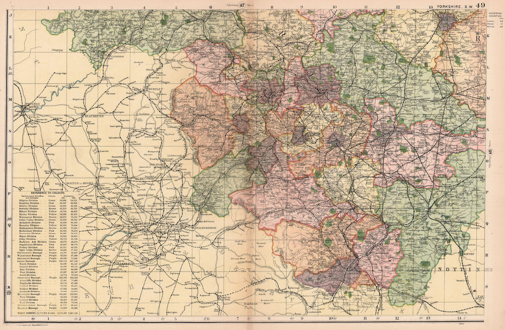 YORKSHIRE (SOUTH WEST). Showing Parliamentary divisions & parks. BACON 1901 map
