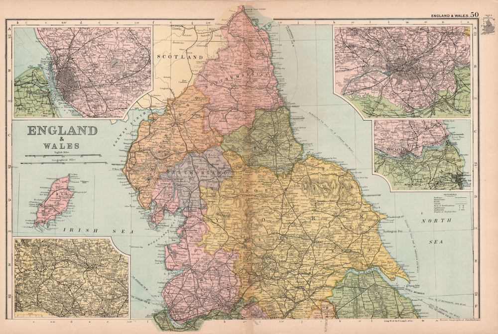 NORTHERN ENGLAND Liverpool Bradford Manchester Newcastle environs.BACON 1901 map