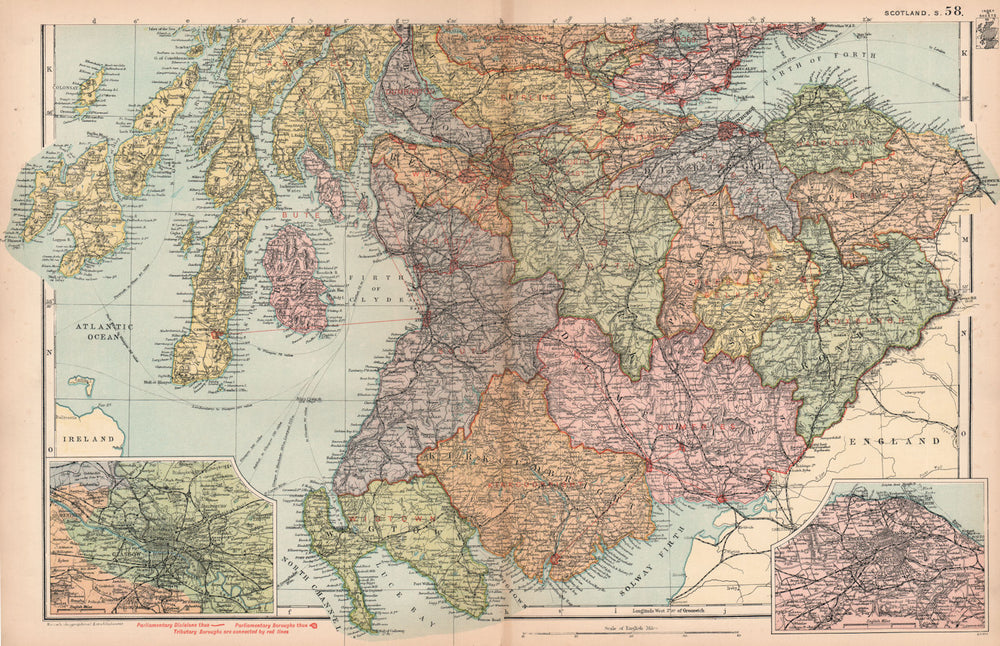 SCOTLAND SOUTH Edinburgh Glasgow environs Parliamentary Railways. BACON 1901 map