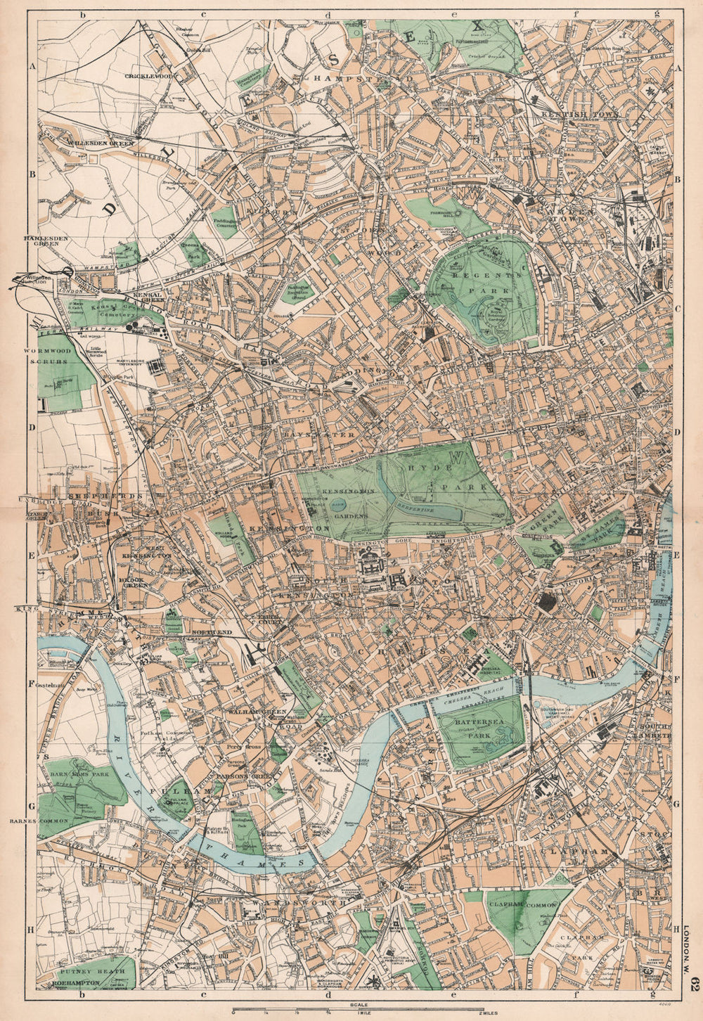 LONDON WEST. Westminster Camden Chelsea Wandsworth Kensington. BACON 1901 map