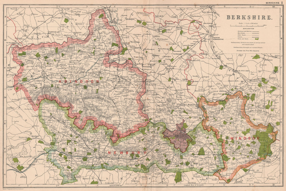 BERKSHIRE. Showing Parliamentary divisions, boroughs & parks. BACON 1927 map
