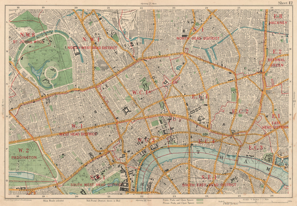 LONDON CENTRAL Westminster West End City Islington Southwark. BACON 1927 map