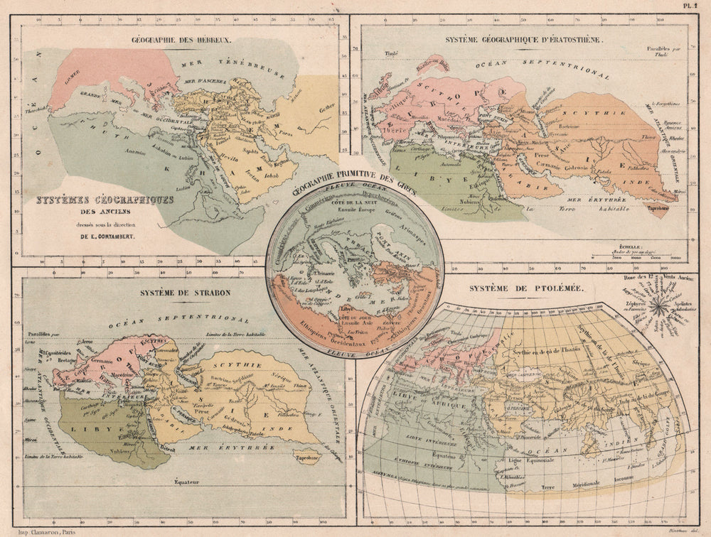 ANCIENT WORLD. Jews Strabo Eratosthenes Ptolemy Ancient Greeks 1880 old map