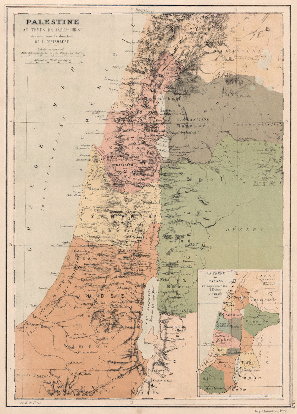 PALESTINE in the time of Christ.Canaan divided into 12 tribes of israel 1880 map