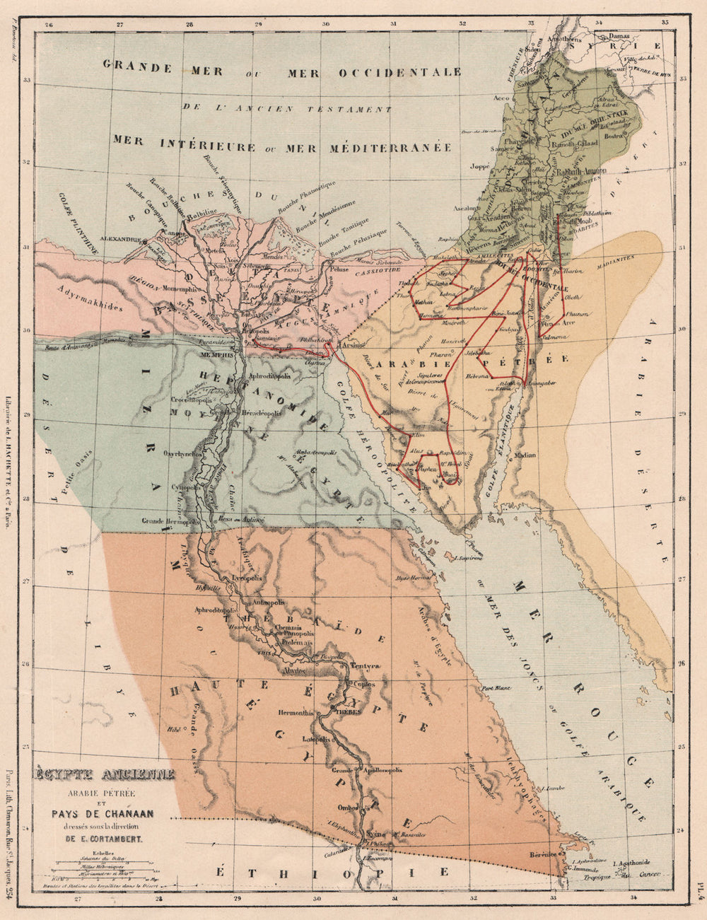 ANCIENT EGYPT & PALESTINE. Route of the Exodus. Arabia Petrea Canaan 1880 map