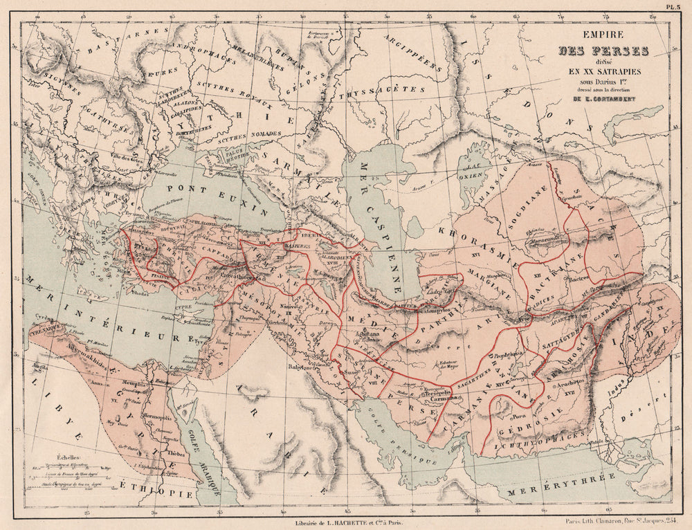 PERSIAN EMPIRE of Darius I divided into Satrapies. Satrapy. 5C BC 1880 old map
