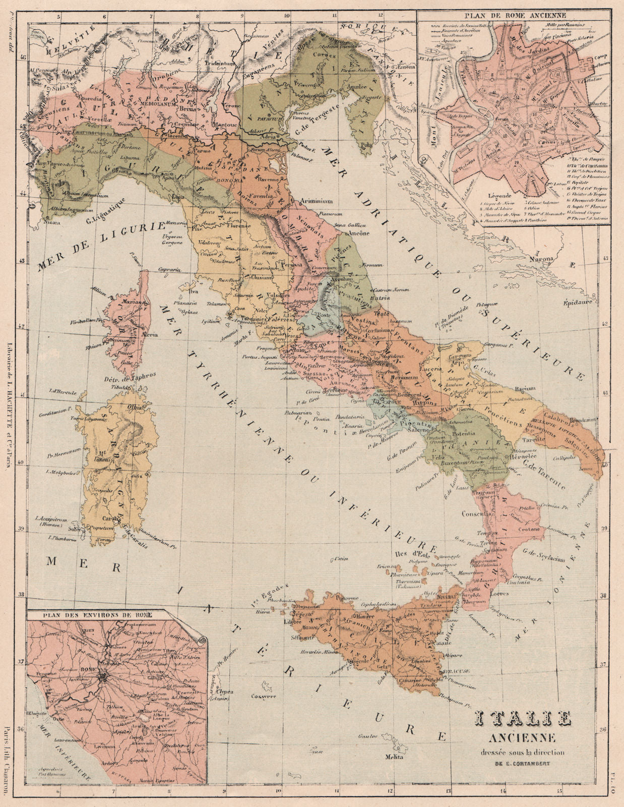 ANCIENT ITALY under the Romans. Inset Ancient Rome, environs 1880 old ...
