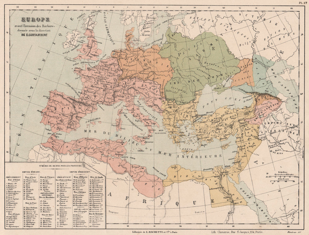 EUROPE BEFORE THE BARBARIAN INVASION. Eastern & Western Roman Empires 1880 map