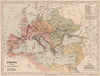 EUROPE BARBARIAN INVASIONS/Migration.Huns Goths Vandals Saxons Lombards 1880 map