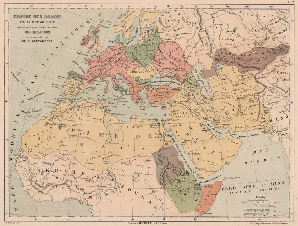 8C EUROPE. UMAYYAD CALIPHATE. Arab Carolingian Byzantine Empires 1880 old map