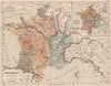 FRANCE IN 987. Feudal France under Hugh Capet. Divided into 7 fiefdoms 1880 map