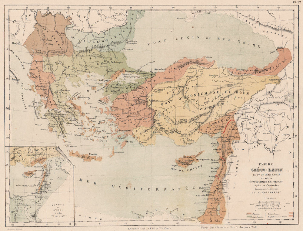 GRECO-LATIN EMPIRE OF ROMANIA. Crusader state. Greece Anatolia Levant 1880 map