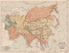 MONGOL EMPIRE. Asia in the 13C & 14C showing the route of MARCO POLO 1880 map