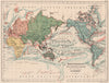 WORLD ON MERCATOR'S PROJECTION showing English & French shipping routes 1880 map