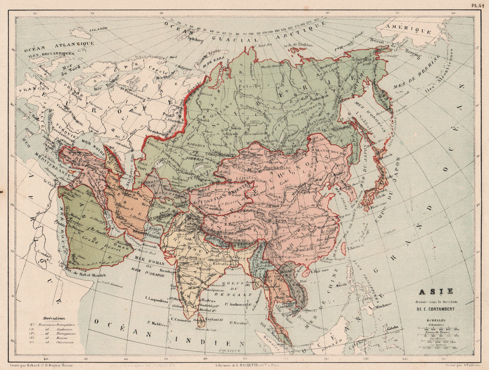 ASIA POLITICAL showing British French Portuguese Ottoman possessions 1880 map