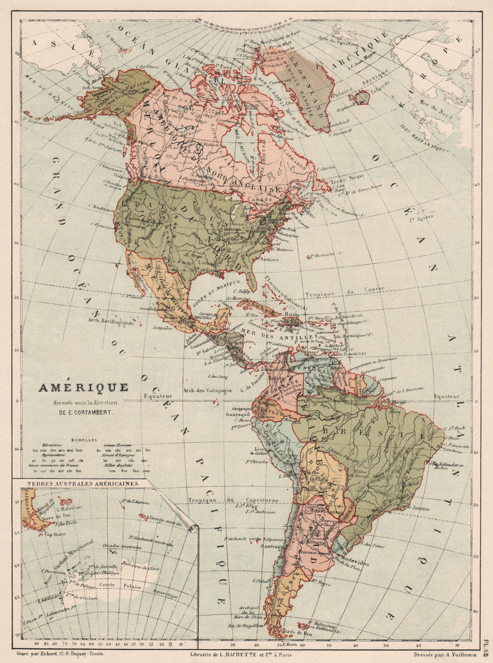 AMERICAS POLITICAL. North & South America. CORTAMBERT 1880 old antique map