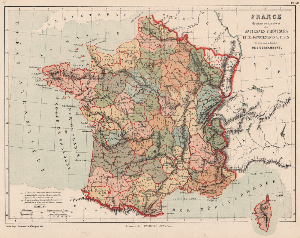 FRANCE showing provinces <1789 and departements. CORTAMBERT 1880 old map