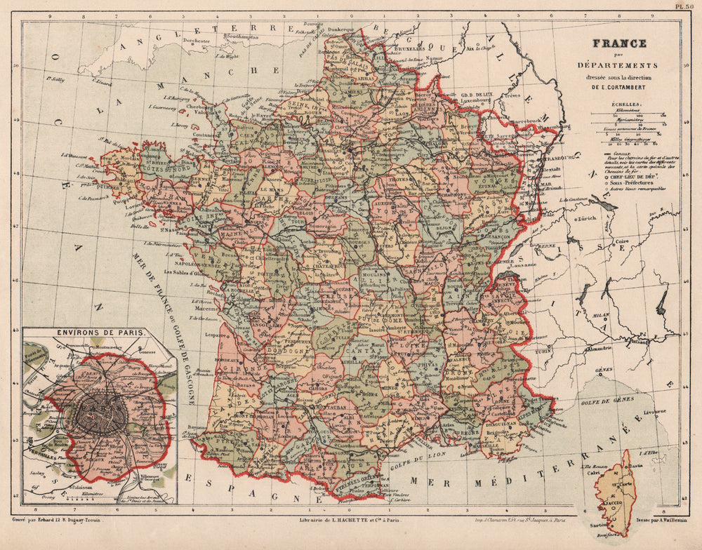 France by departments. Canals Prefectures. CORTAMBERT 1880 old antique map