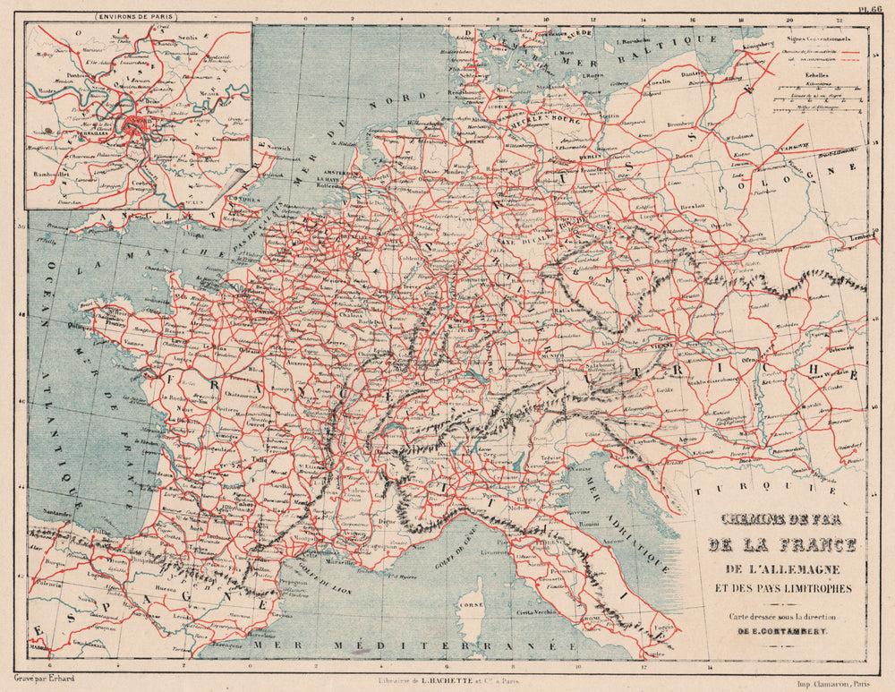 FRANCE & GERMANY RAILWAYS. Western/Central Europe. Chemins de fer 1880 old map