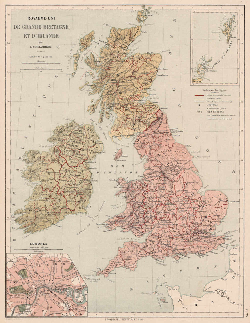 BRITISH ISLES. Great Britain and Ireland. Inset London rail terminals 1880 map