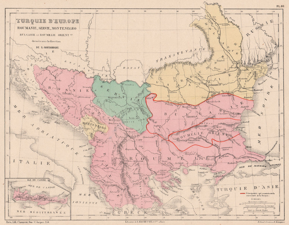 TURKEY IN EUROPE. Principalities recognising suzerainty. Balkans Candia 1880 map