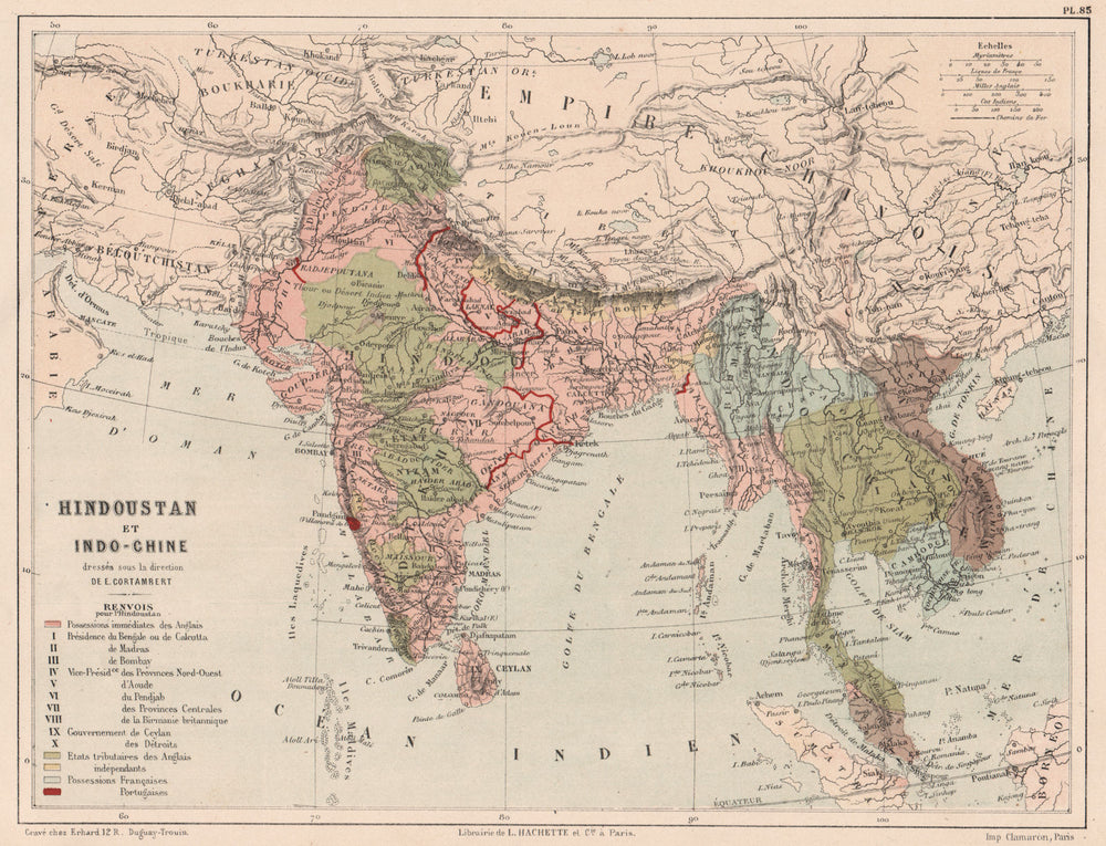 SOUTH ASIA. Hindustan and Indochina. India Siam Cochinchina Burma 1880 old map