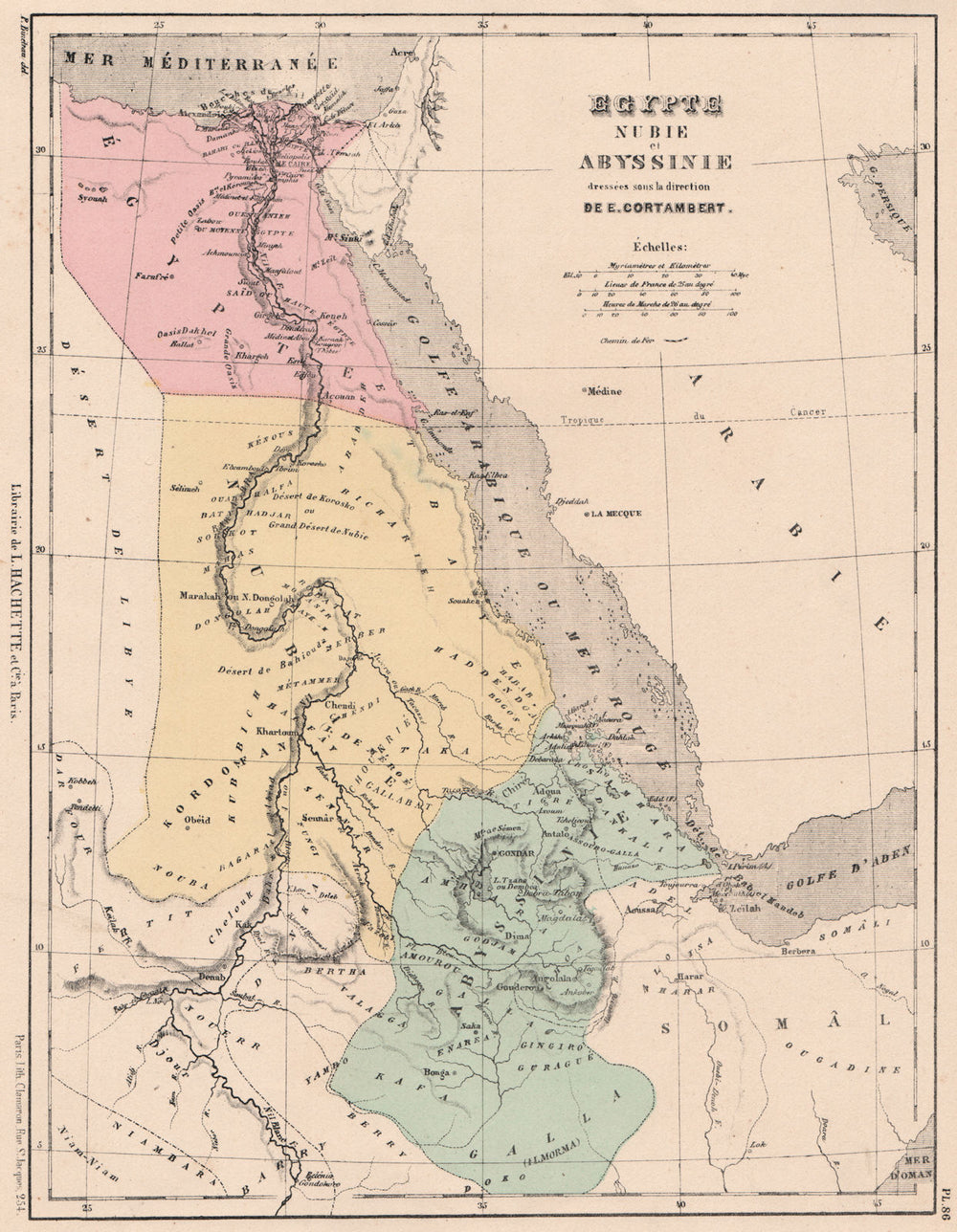 NILE VALLEY & RED SEA. Egypt Nubia and Abyssinia. CORTAMBERT 1880 old map