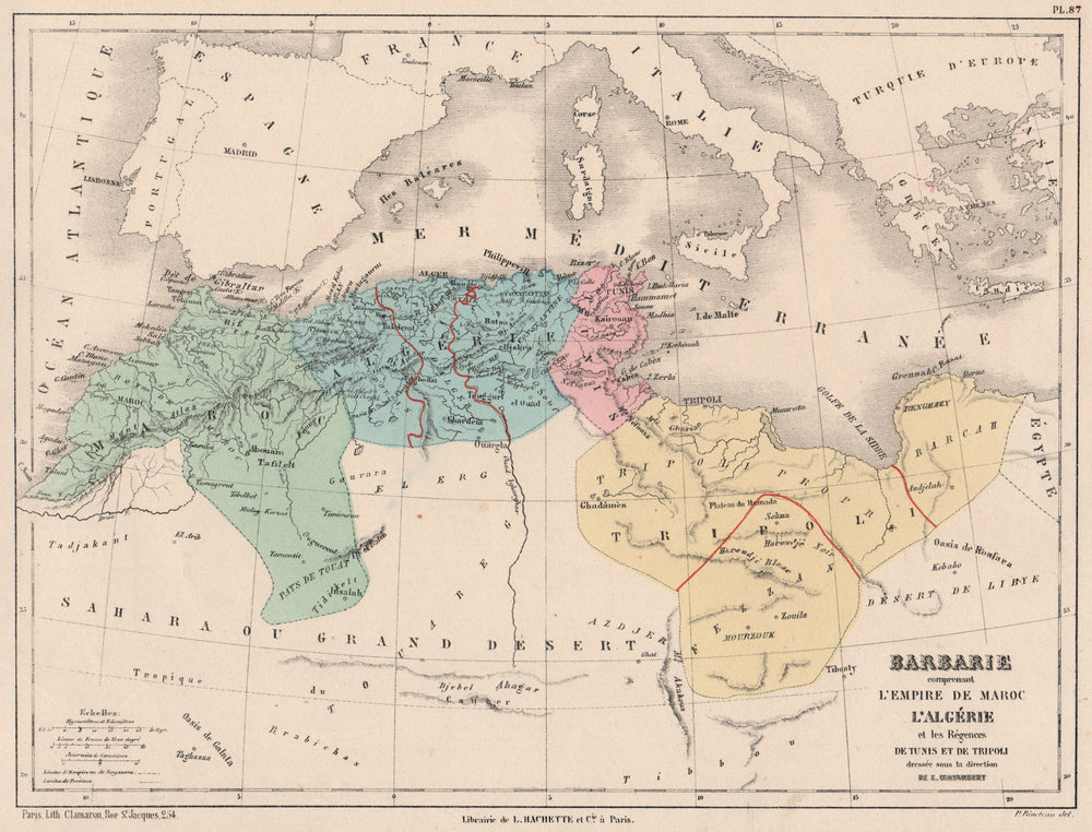 MAGHREB. Barbary coast. Morocco Algeria Libya Tunisia. North Africa 1880 map