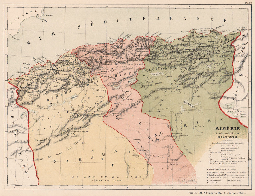 ALGERIA. Provinces. Oran Constantine Alger. Algérie. CORTAMBERT 1880 old map