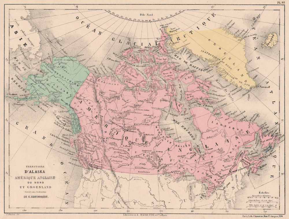 BRITISH AMERICA, GREENLAND & ALASKA. Canada. North America. CORTAMBERT 1880 map
