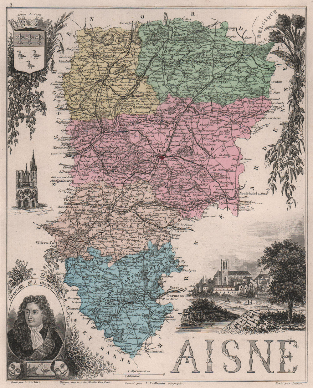AISNE. Département. Laon. Lafontaine. VUILLEMIN 1879 old antique map chart