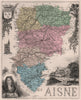 AISNE. Département. Laon. Lafontaine. VUILLEMIN 1879 old antique map chart