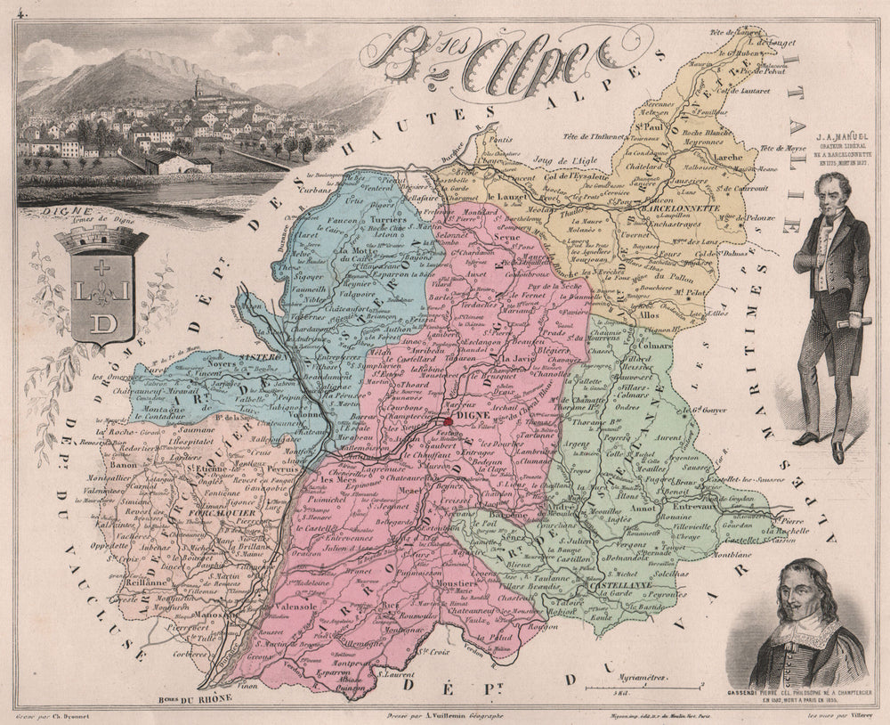 ALPES-DE-HAUTE-PROVENCE 'Basses-Alpes' Digne Manuel Gassendi.VUILLEMIN 1879 map