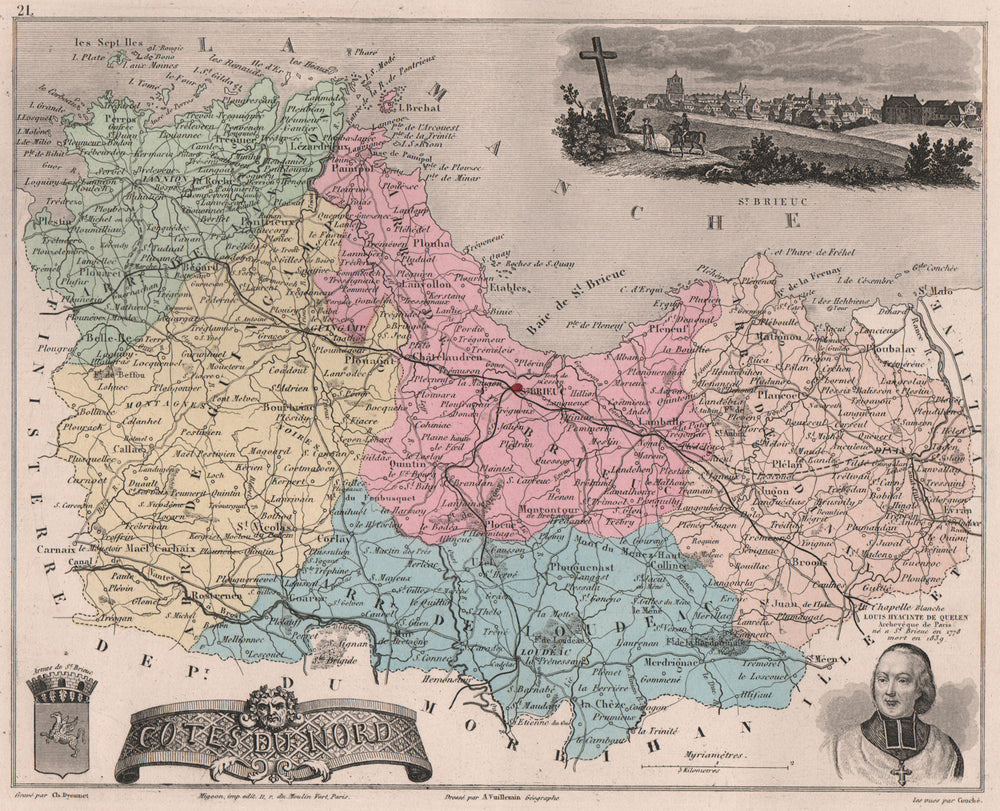 CÔTES-D'ARMOR/'Cotes-du-Nord' Département. St-Brieuc Quelen. VUILLEMIN 1879 map