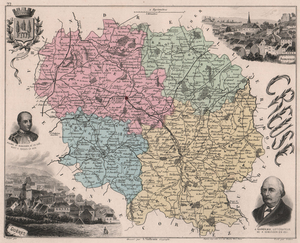 CREUSE. Département. ‍Guéret. Aubusson. Sandeau. d'Aubusson. VUILLEMIN 1879 map