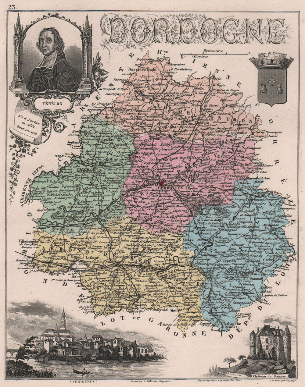 DORDOGNE département. ‍Périgueux.Chateau de Bannes. Fénélon. VUILLEMIN 1879 map