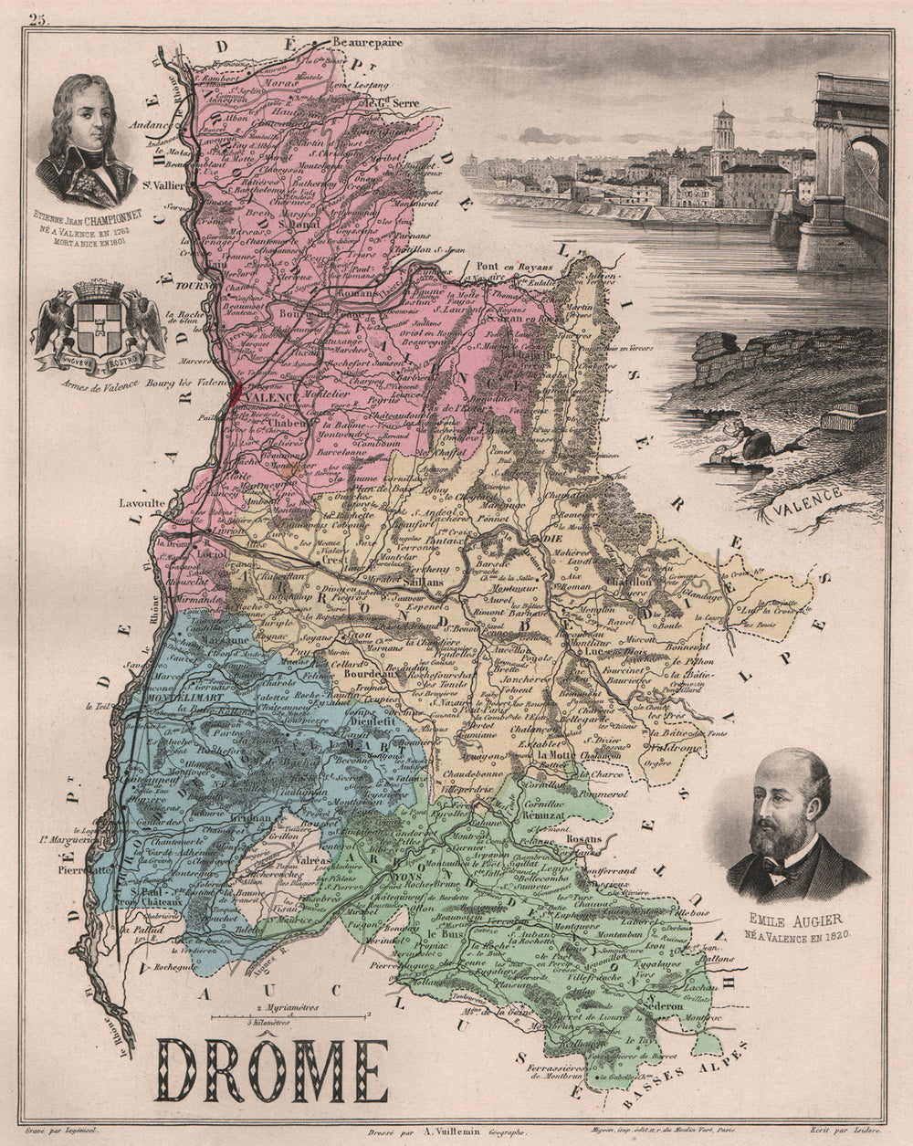 DRÔME. Département. Valence. Championnet. Augier. VUILLEMIN 1879 old map