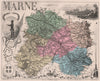 MARNE département. ‍Châlons Drouet. Champagne bottle popping.VUILLEMIN 1879 map