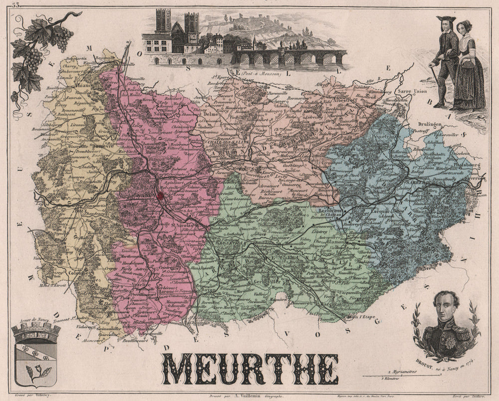 MEURTHE. Département. Pont-à-Mousson. Drouot. VUILLEMIN 1879 old antique map
