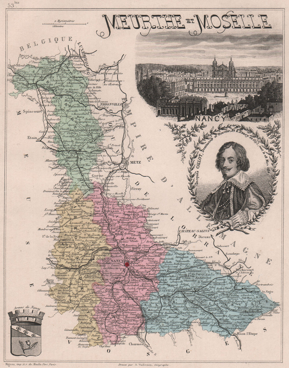MEURTHE-ET-MOSELLE. Département. Nancy. Callot. VUILLEMIN 1879 old antique map