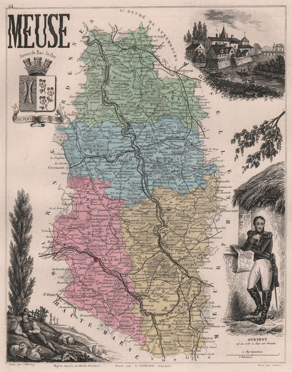 MEUSE. Département. Bar-le-Duc. Oudinot. VUILLEMIN 1879 old antique map chart