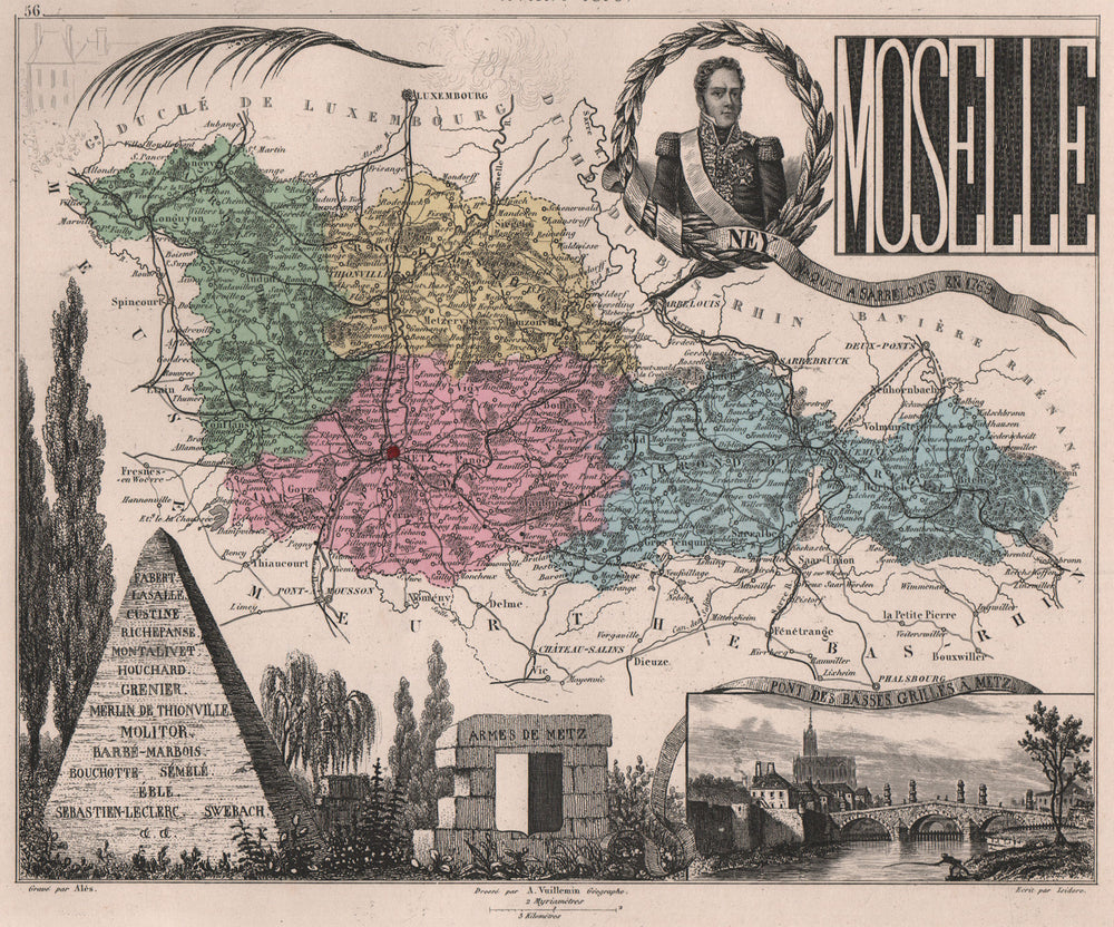 MOSELLE. Département. Metz. Ney. VUILLEMIN 1879 old antique map plan chart