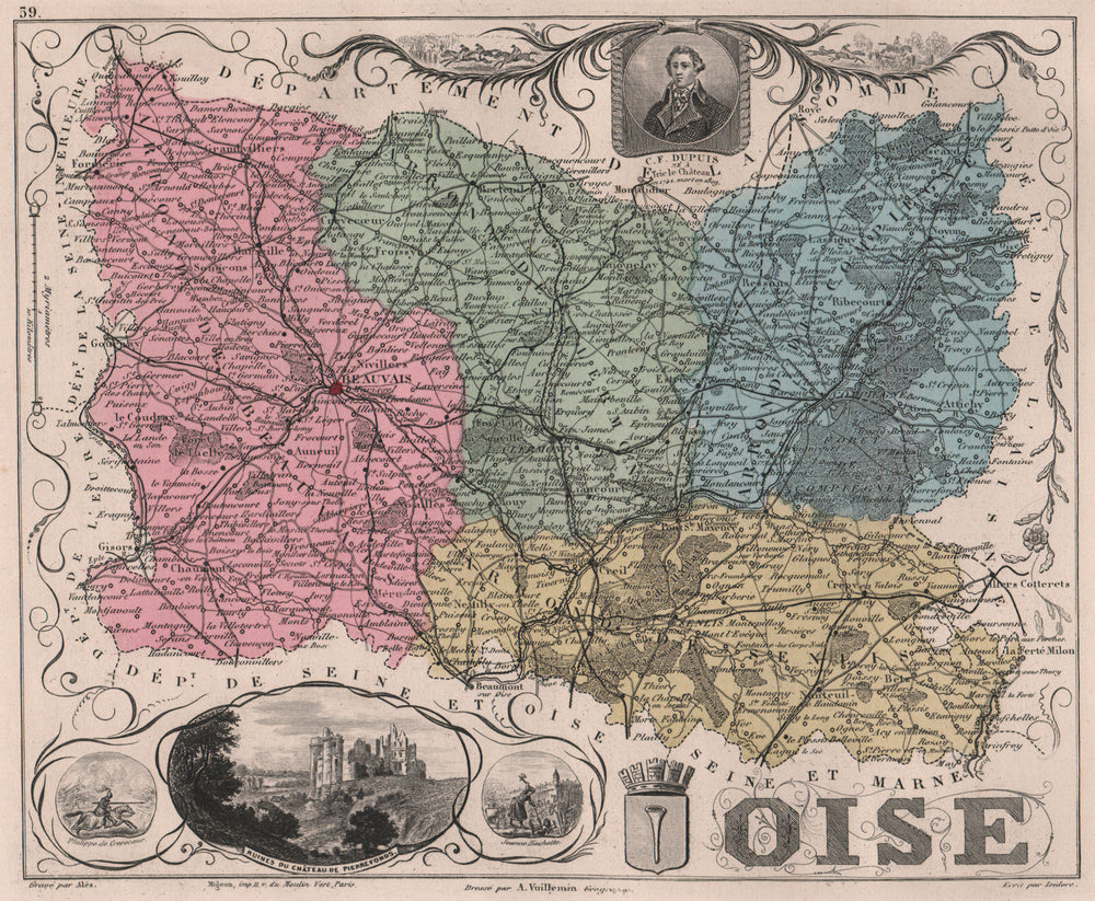 OISE. Département. Chateau de Pierrefonds. Dupuis. VUILLEMIN 1879 old map