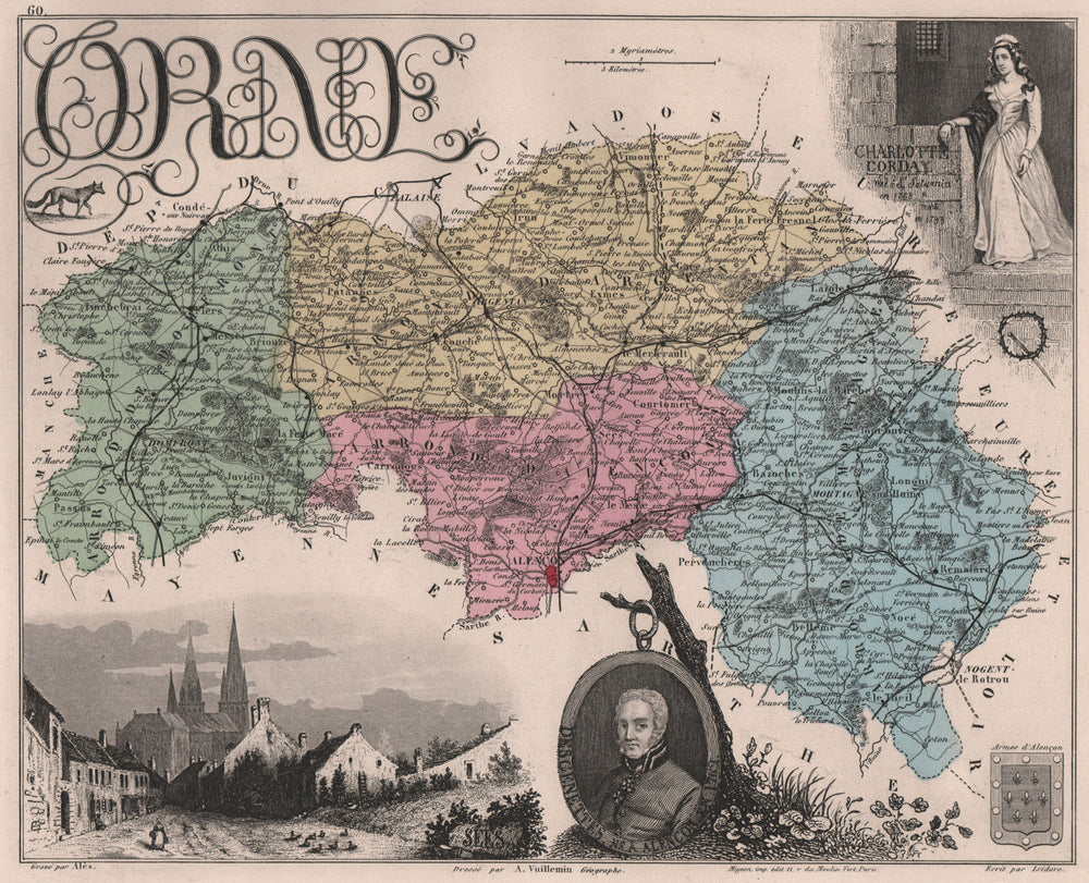 ORNE. Département. ‍Alençon. Corday. VUILLEMIN 1879 old antique map plan chart