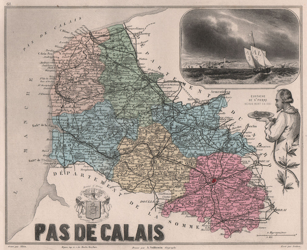 PAS-DE-CALAIS. Département. de St Pierre. VUILLEMIN 1879 old antique map chart